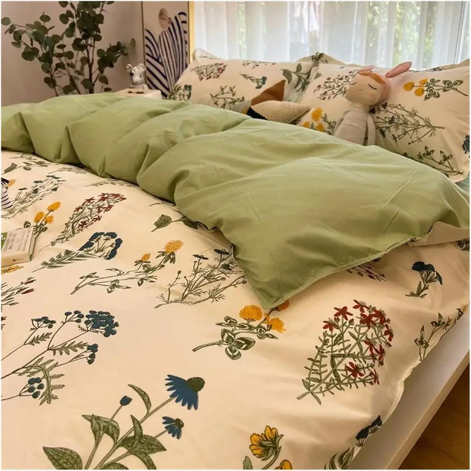 Bed Sheets Set, Romantic Floral Bedding Set Duvet Cover Flat Sheet with Pillowcases Single Queen Full Size Boys Girls Bed Linen(B,Twin 4pcs)