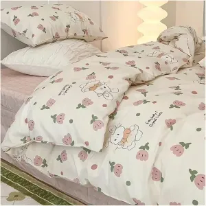 Bed Sheets Set, Romantic Floral Bedding Set Duvet Cover Flat Sheet with Pillowcases Single Queen Full Size Boys Girls Bed Linen(B,Twin 4pcs)