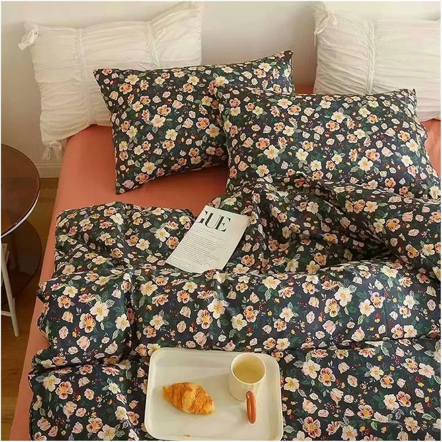Bed Sheets Set, Romantic Floral Bedding Set Duvet Cover Flat Sheet with Pillowcases Single Queen Full Size Boys Girls Bed Linen(B,Twin 4pcs)