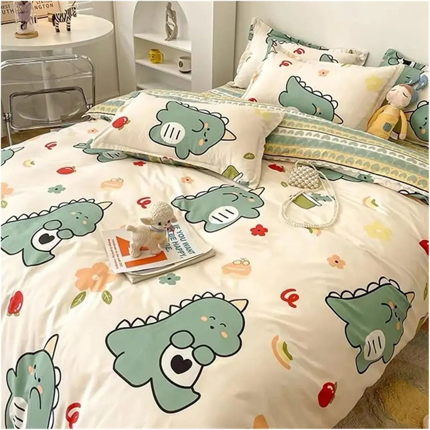 Bed Sheets Set, Romantic Floral Bedding Set Duvet Cover Flat Sheet with Pillowcases Single Queen Full Size Boys Girls Bed Linen(B,Twin 4pcs)