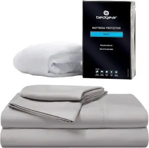 Bedgear King Basic Bedding Essentials Bundle - Lightweight, Waterproof Mattress Protector and Breathable Bed Sheet Set - Washable, Stain-Resistant - Light Grey
