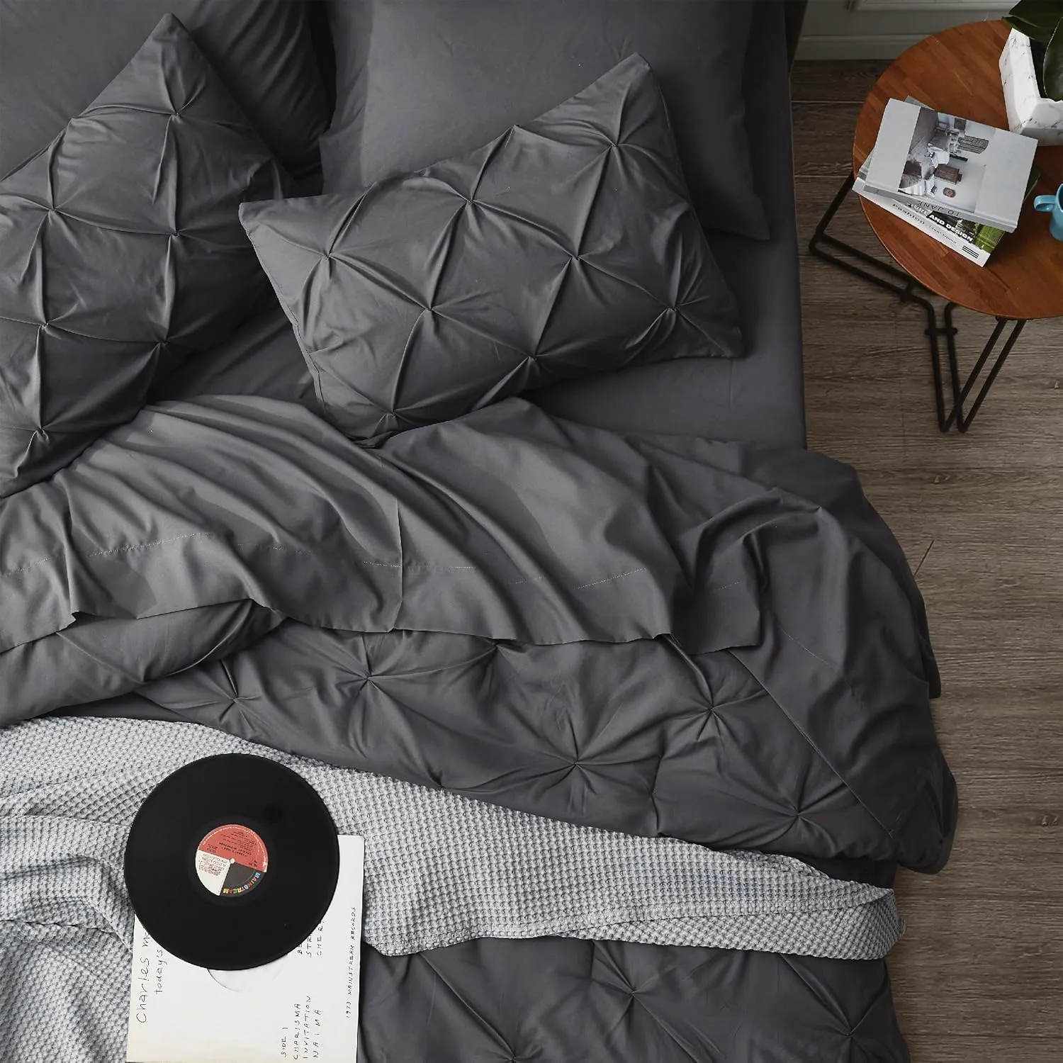 Bedsure Queen Comforter Set Dark Grey - Bed in a Bag Queen Size 7 Pieces, GentleSoft™ Pintuck Bed Set Gift for Family, Pinch Pleat Dark Grey Comforter with Sheets, Pillowcases & Shams
