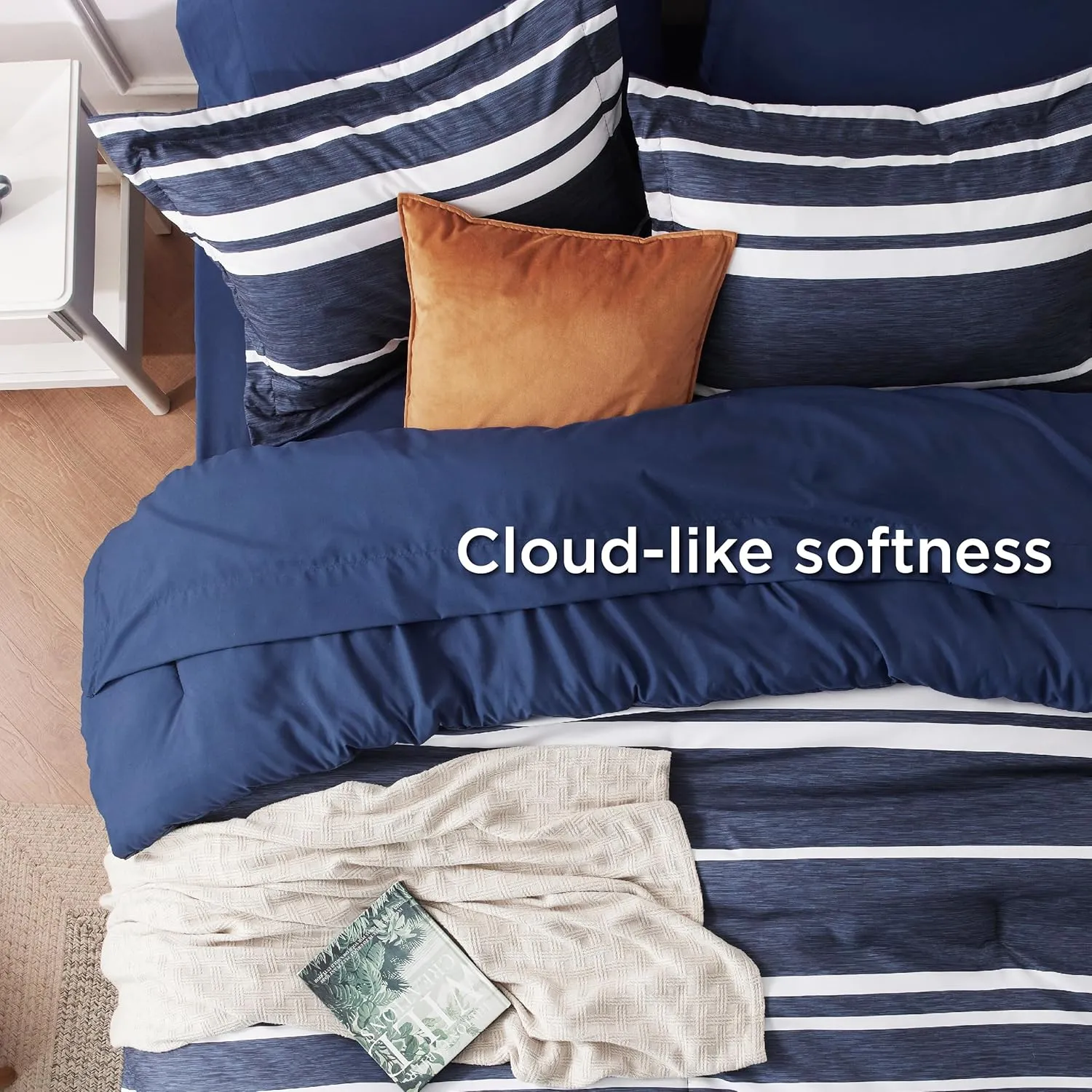 Bedsure Twin XL Comforter Set 5 Pieces, Navy Striped Bedding Set for Twin XL Size Bed Reversible, Cationic Dyeing Bed in a Bag with Comforter, Sheets, Pillowcase & Sham
