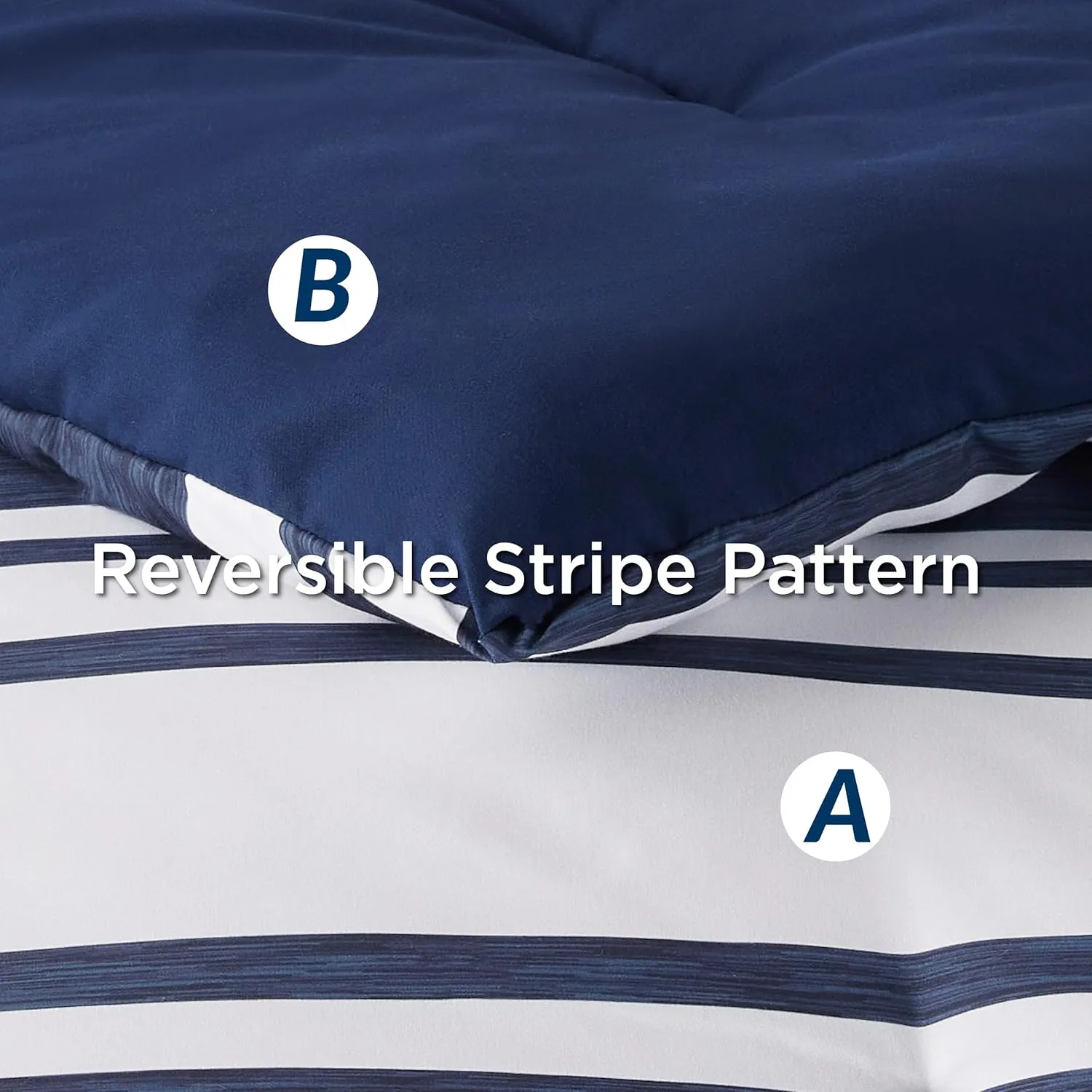 Bedsure Twin XL Comforter Set 5 Pieces, Navy Striped Bedding Set for Twin XL Size Bed Reversible, Cationic Dyeing Bed in a Bag with Comforter, Sheets, Pillowcase & Sham