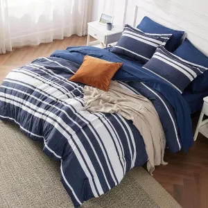 Bedsure Twin XL Comforter Set 5 Pieces, Navy Striped Bedding Set for Twin XL Size Bed Reversible, Cationic Dyeing Bed in a Bag with Comforter, Sheets, Pillowcase & Sham