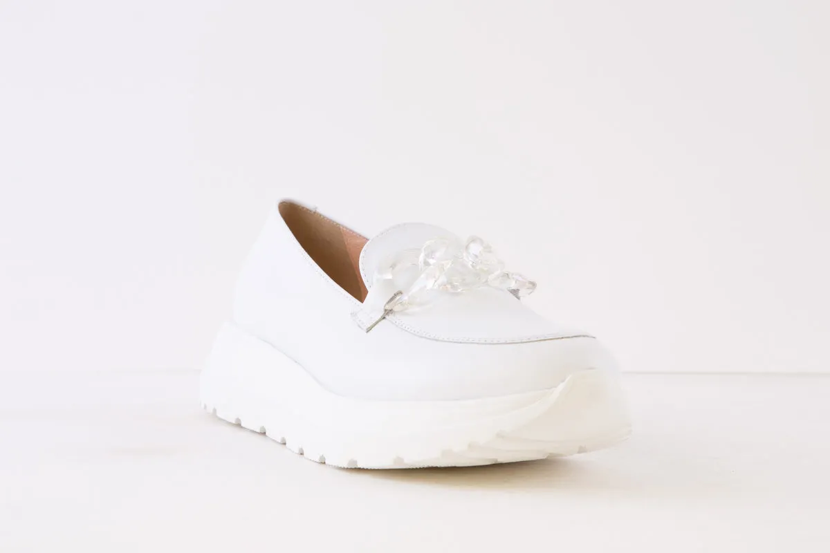 BIOECO - 6350/2022 CHUNKY WEDGE LOAFER - WHITE LEATHER