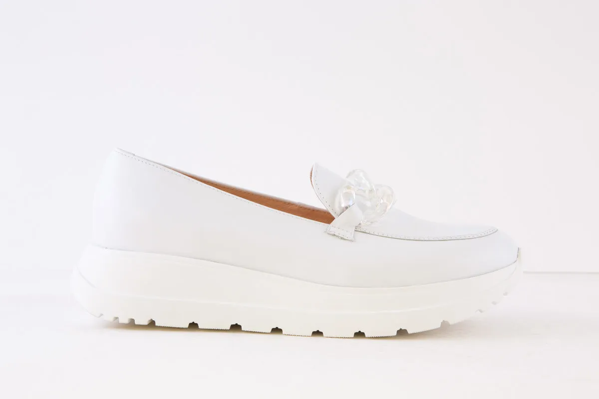 BIOECO - 6350/2022 CHUNKY WEDGE LOAFER - WHITE LEATHER