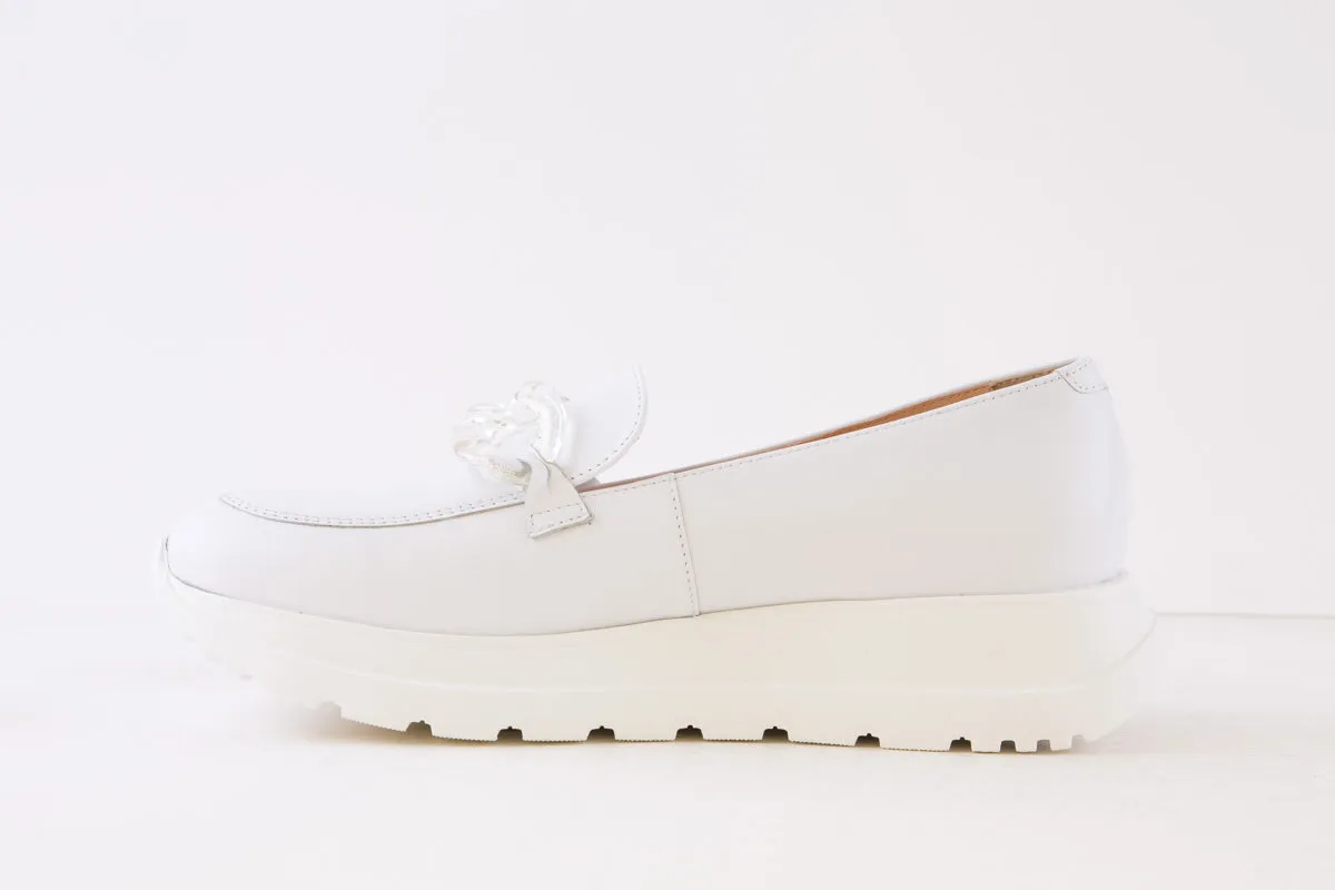 BIOECO - 6350/2022 CHUNKY WEDGE LOAFER - WHITE LEATHER