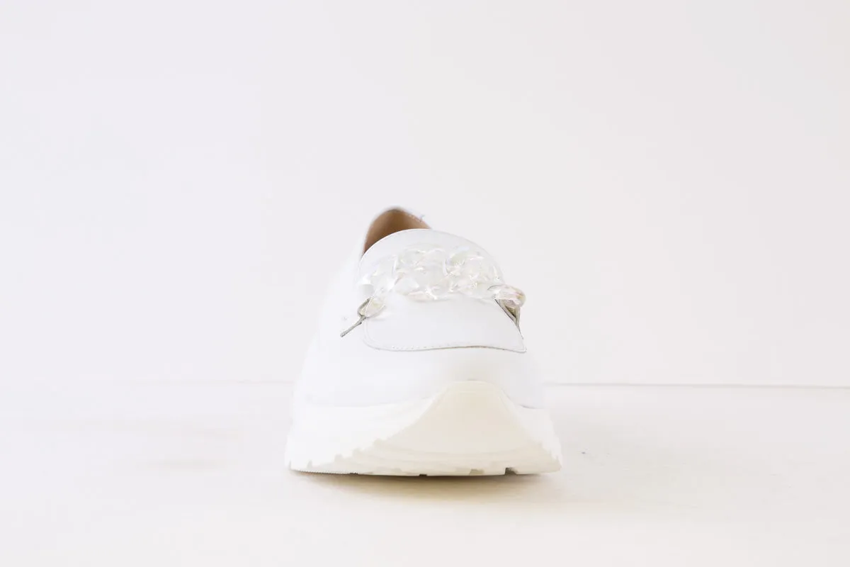 BIOECO - 6350/2022 CHUNKY WEDGE LOAFER - WHITE LEATHER