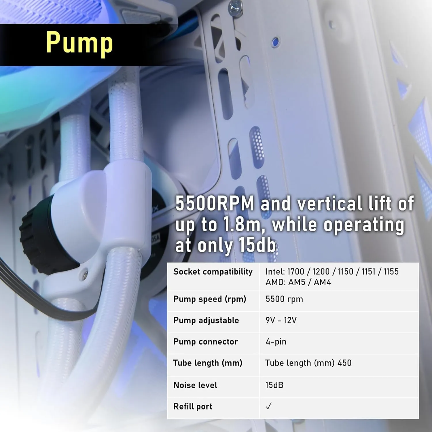 BitFenix Cube AIO ARGB CPU Liquid Cooler 240mm Radiator White, Intel LGA1700/AMD AM5 Ready, Innovative Pump with Lift of 1.8 M/high Efficiency 5500RPM/ Silent 15DB, Made in Taiwan