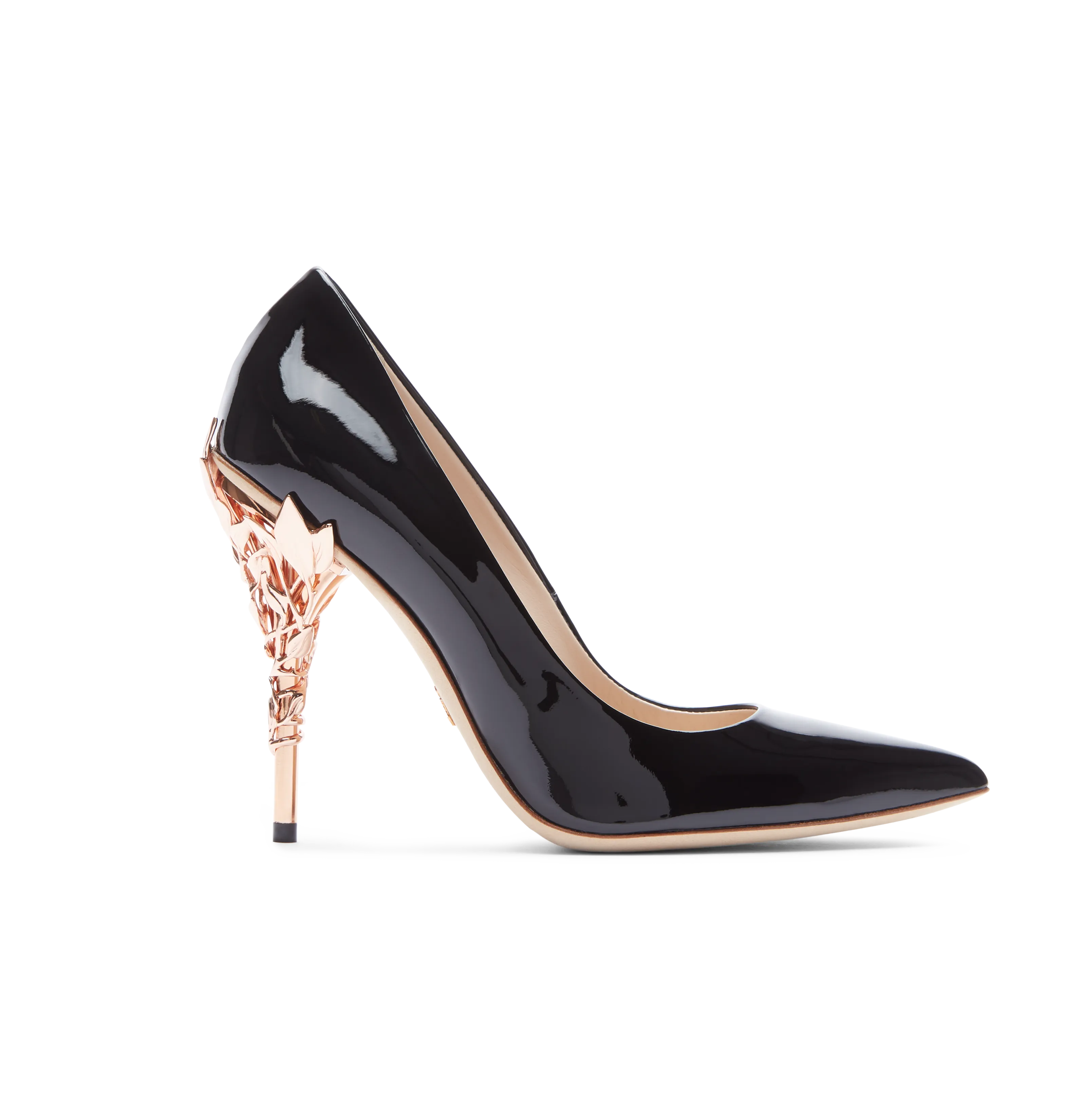Black Patent Leather With Rose Gold Leaves