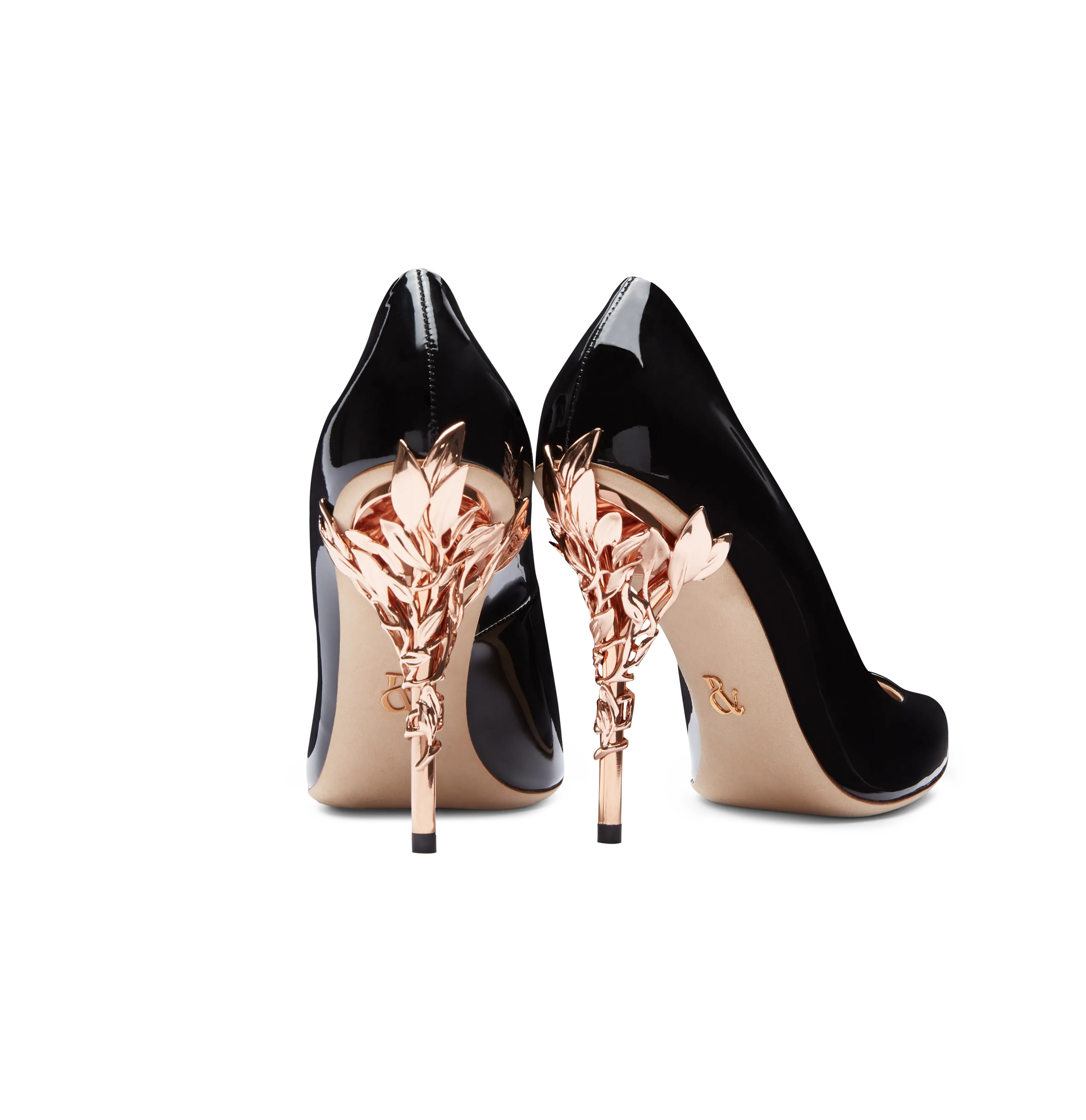 Black Patent Leather With Rose Gold Leaves