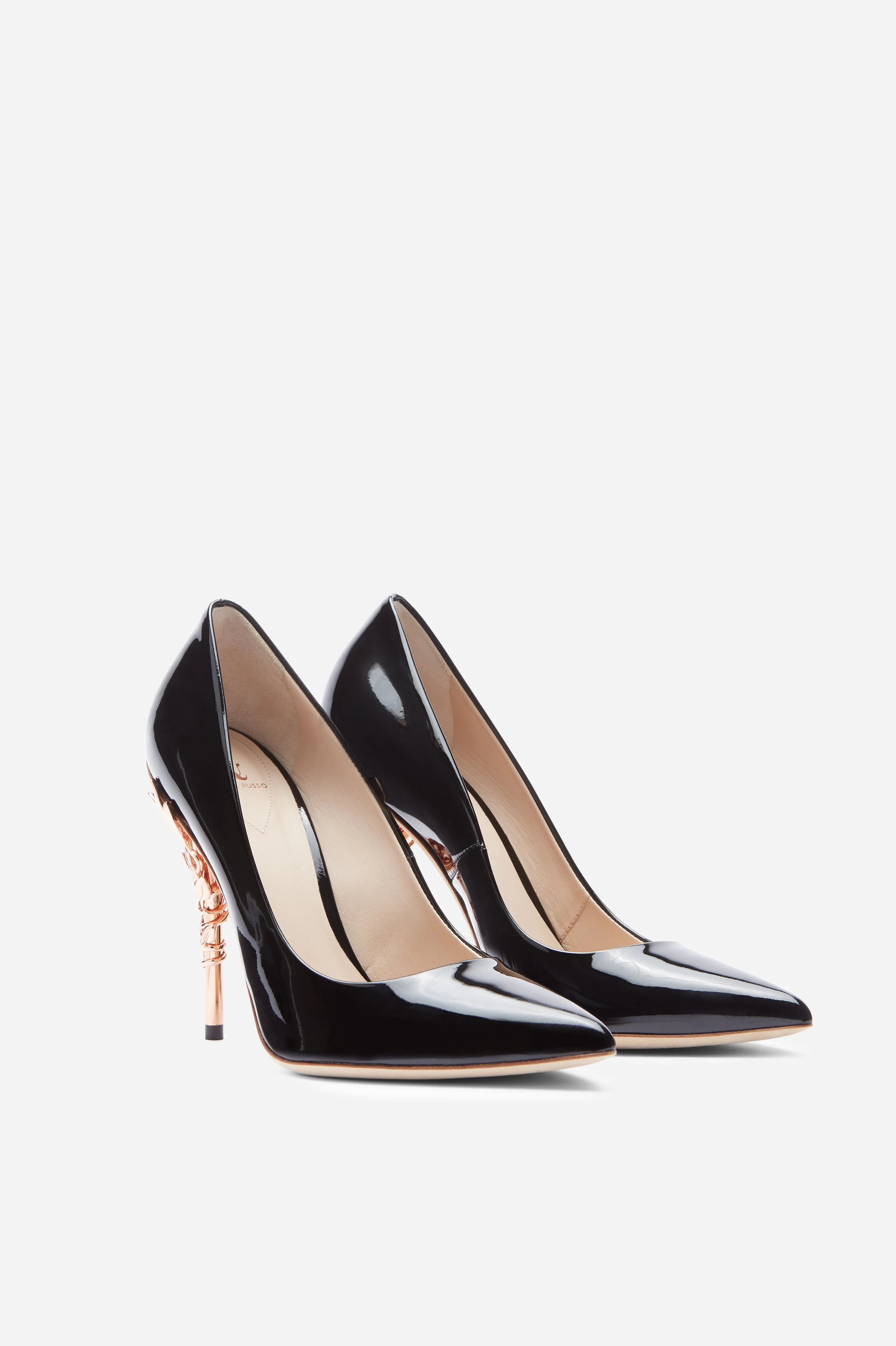Black Patent Leather With Rose Gold Leaves