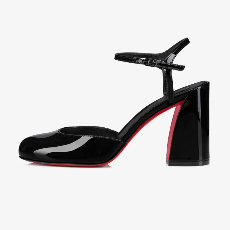 Black Patent Pumps with Ankle Straps
