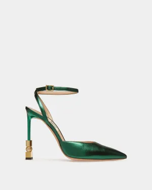 Block Ankle Strap Pump In Metallic Leather