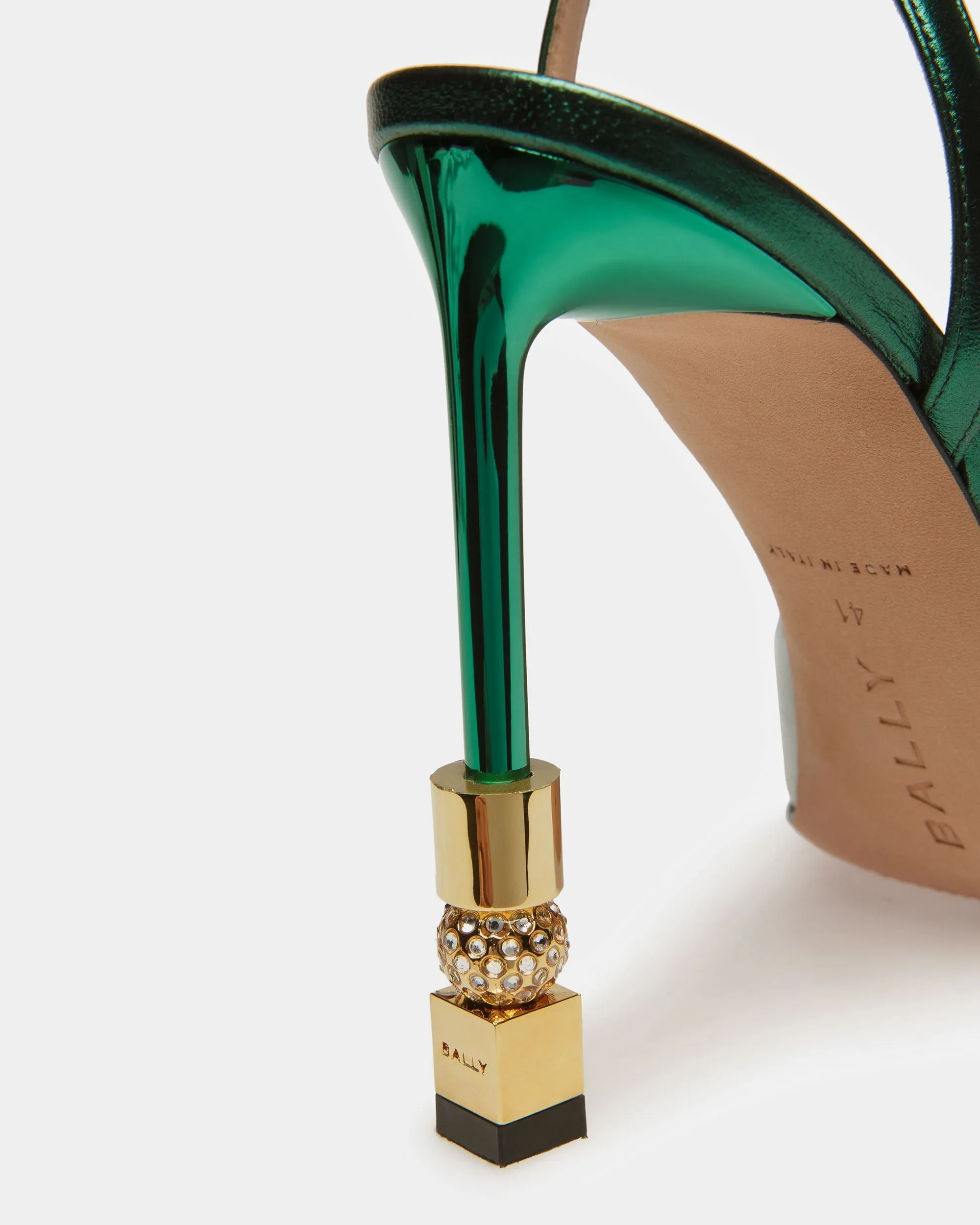 Block Ankle Strap Pump In Metallic Leather
