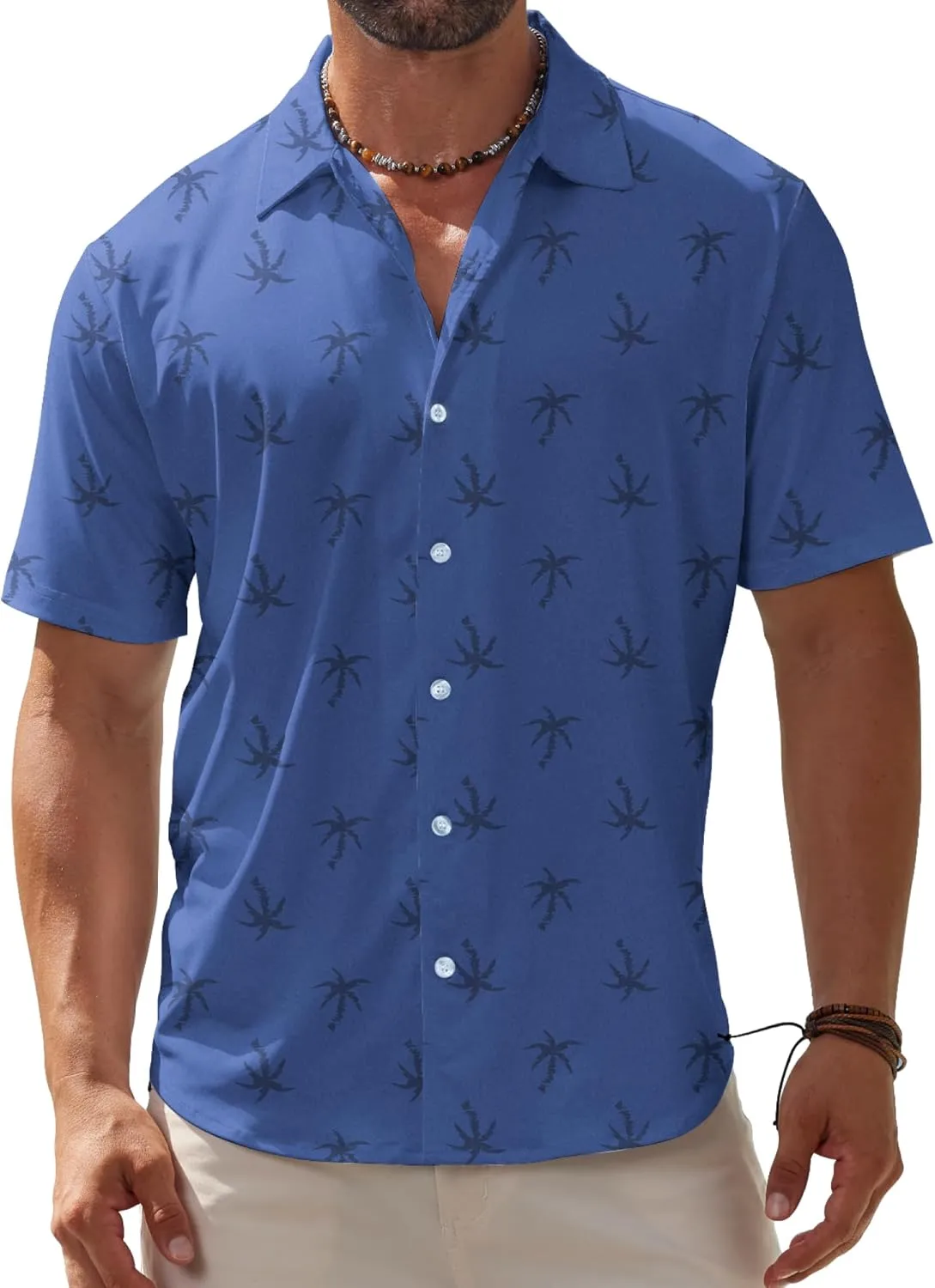 BOJIN Men's Hawaiian Wrinkle Free Short Sleeve Button Down Tropical Floral Beach Vacation Shirt
