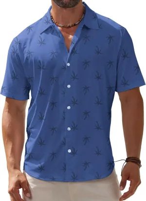 BOJIN Men's Hawaiian Wrinkle Free Short Sleeve Button Down Tropical Floral Beach Vacation Shirt