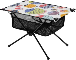 Bolaz Outdoor Folding Portable Picnic Camping Table-Colorful Art Fish Pattern,Storage Mesh for Camping Gear Accessories, Hiking, Mountaineering, Outdoor Travel