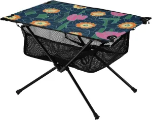 Bolaz Outdoor Folding Portable Picnic Camping Table-Daisy and Tulip,Storage Mesh for Camping Gear Accessories, Hiking, Mountaineering, Outdoor Travel