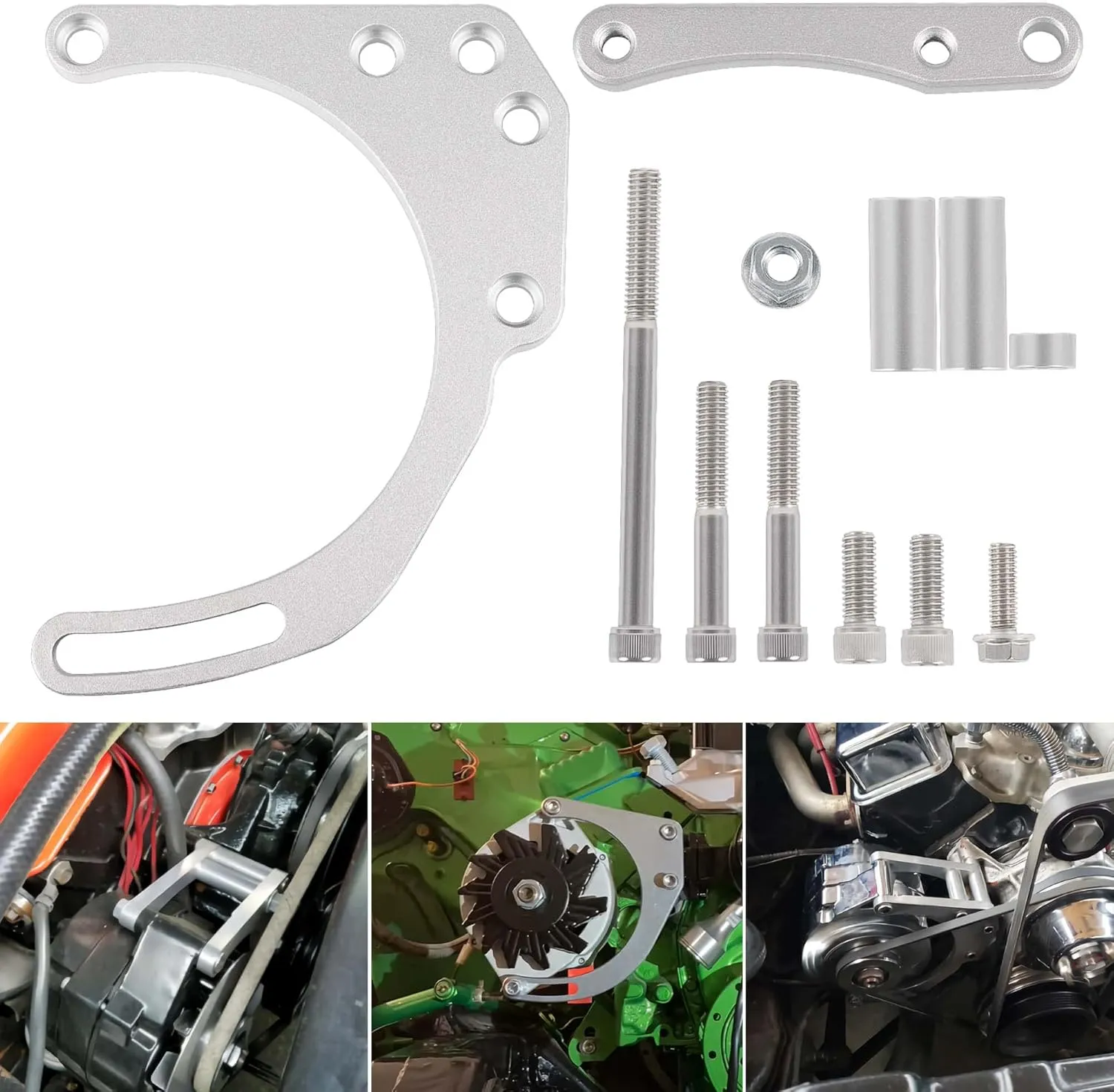 Bonbo Alternator Bracket Double Hump Heads Adjustable Billet Kit for Small Block Chevy SBC 305 327 350 5.0L 5.7L V8 Eight Cylinder Long Water Pump Carburetor V Belt