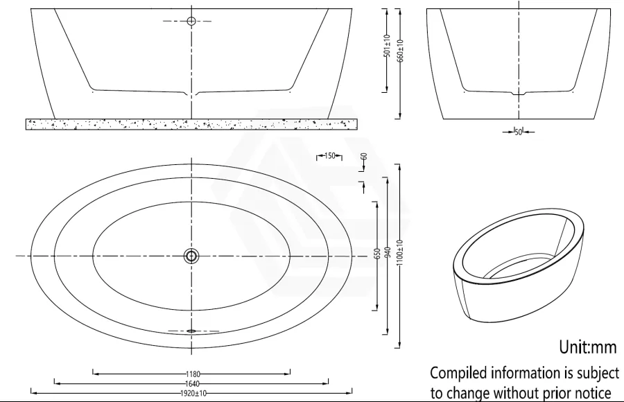 Broadway Aplauso 1920x1100x660mm Oval Acrylic Freestanding Spa Bathtub