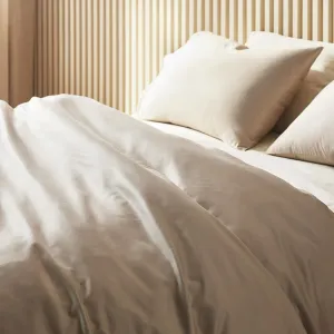 Brooklinen Luxury Sateen Sheet Set - 7 Piece 100% Cotton Bed Sheets - 1 Fitted & 1 Flat Sheet, 4 Pillowcases, 1 Duvet Cover, Soft Sateen Sheets for Ultimate Comfort Queen - Pebble