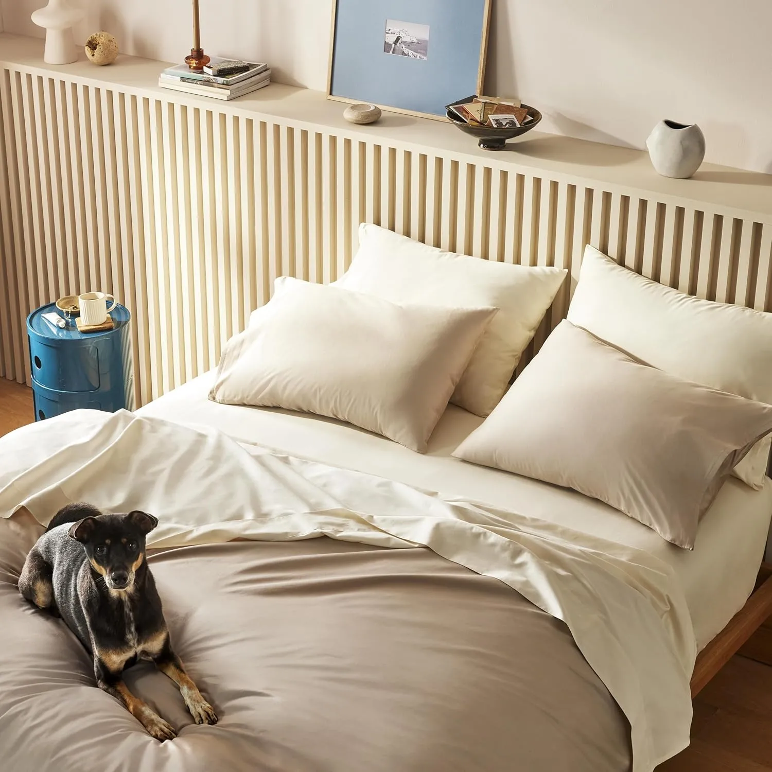 Brooklinen Luxury Sateen Sheet Set - 7 Piece 100% Cotton Bed Sheets - 1 Fitted & 1 Flat Sheet, 4 Pillowcases, 1 Duvet Cover, Soft Sateen Sheets for Ultimate Comfort Queen - Pebble