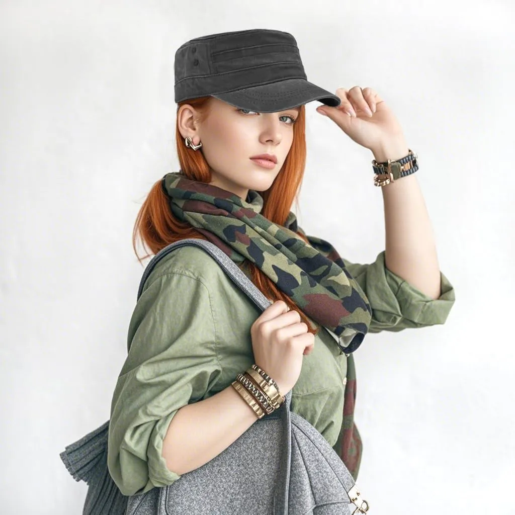 Cadet Army Military Flat Top Caps, Adjustable Tactical Beanie Baseball Hat for Men and Women