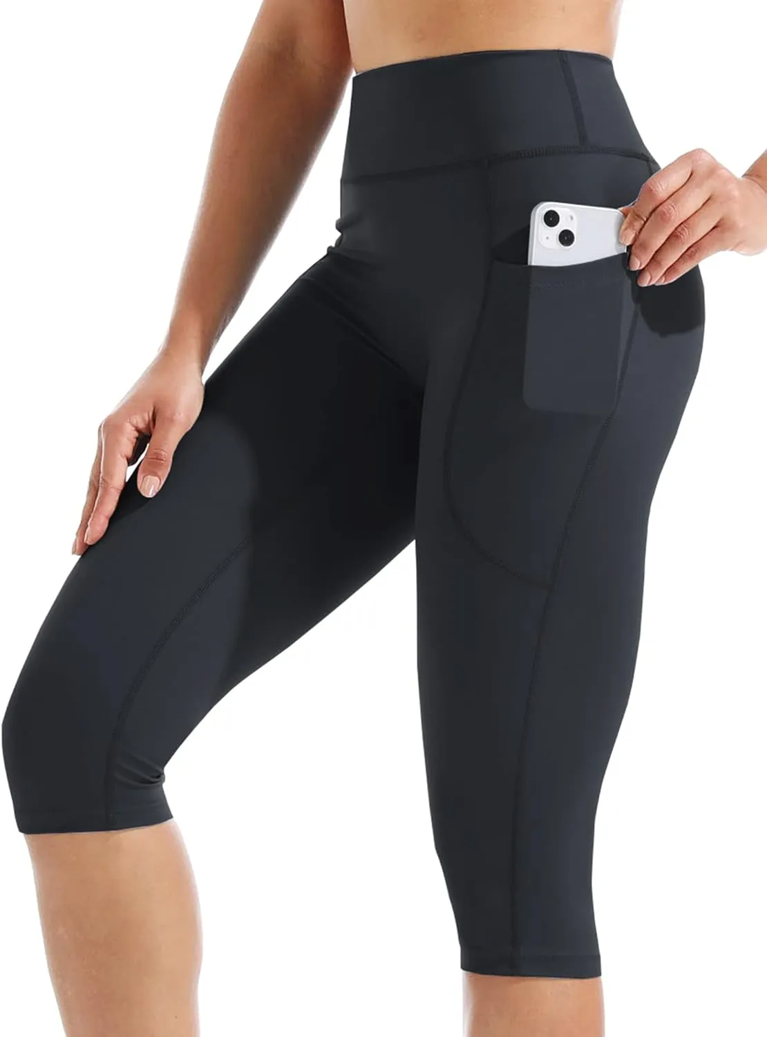 CADMUS Womens High Waist Workout Legging Capris for Yoga w Side Pockets