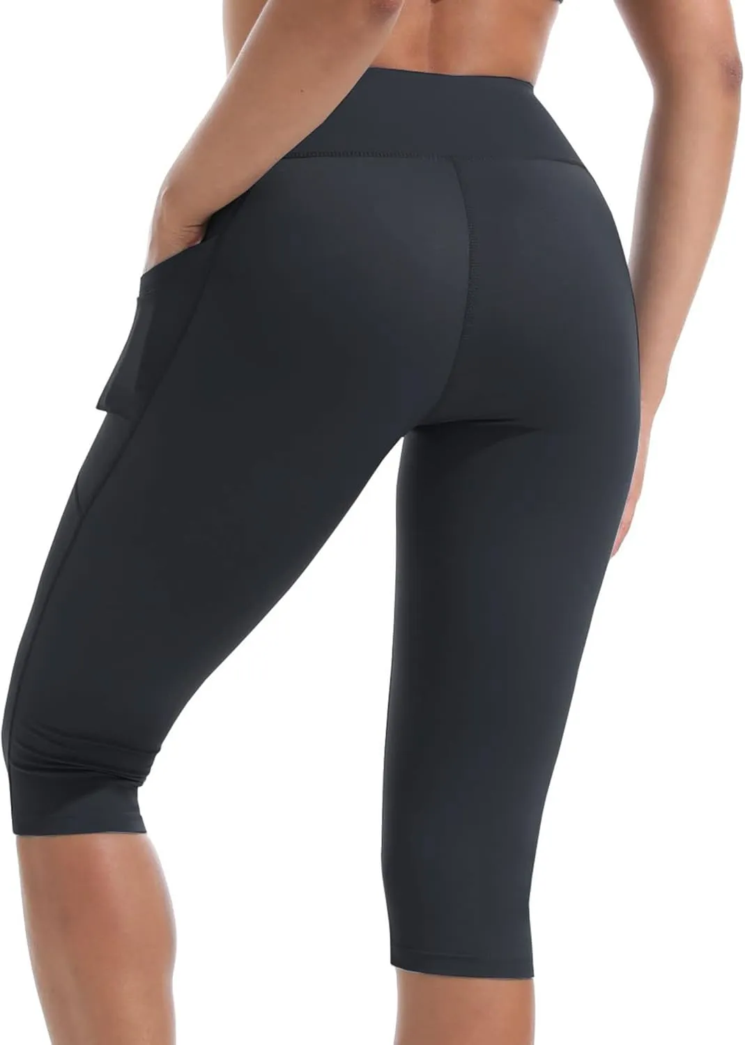 CADMUS Womens High Waist Workout Legging Capris for Yoga w Side Pockets