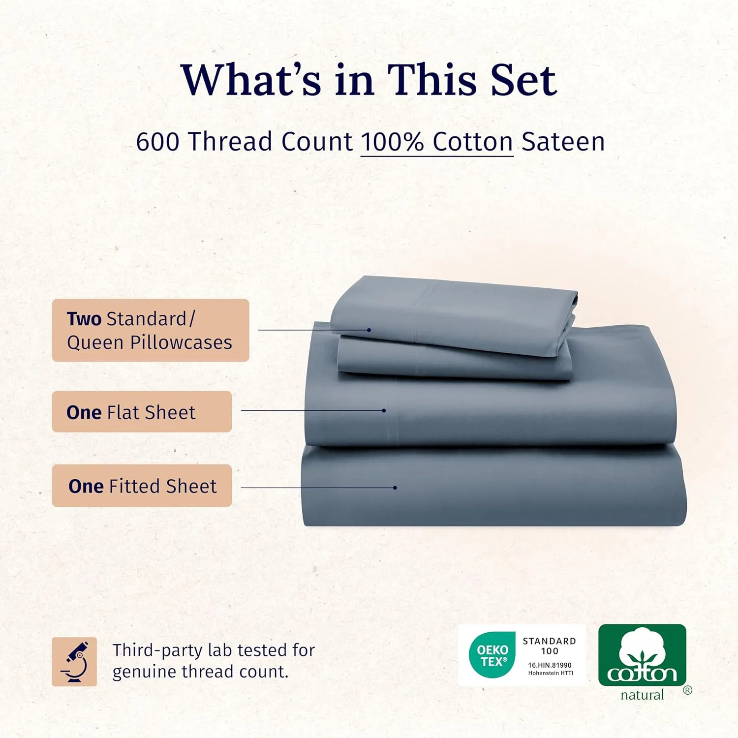 CALIFORNIA DESIGN DEN 5-Star Hotel 600 Thread Count 100% Cotton Sheets Set - Soft & Smooth Queen Bedding Set with Deep Pockets, Quality Beats Egyptian Cotton Claims (Pastel Blue)