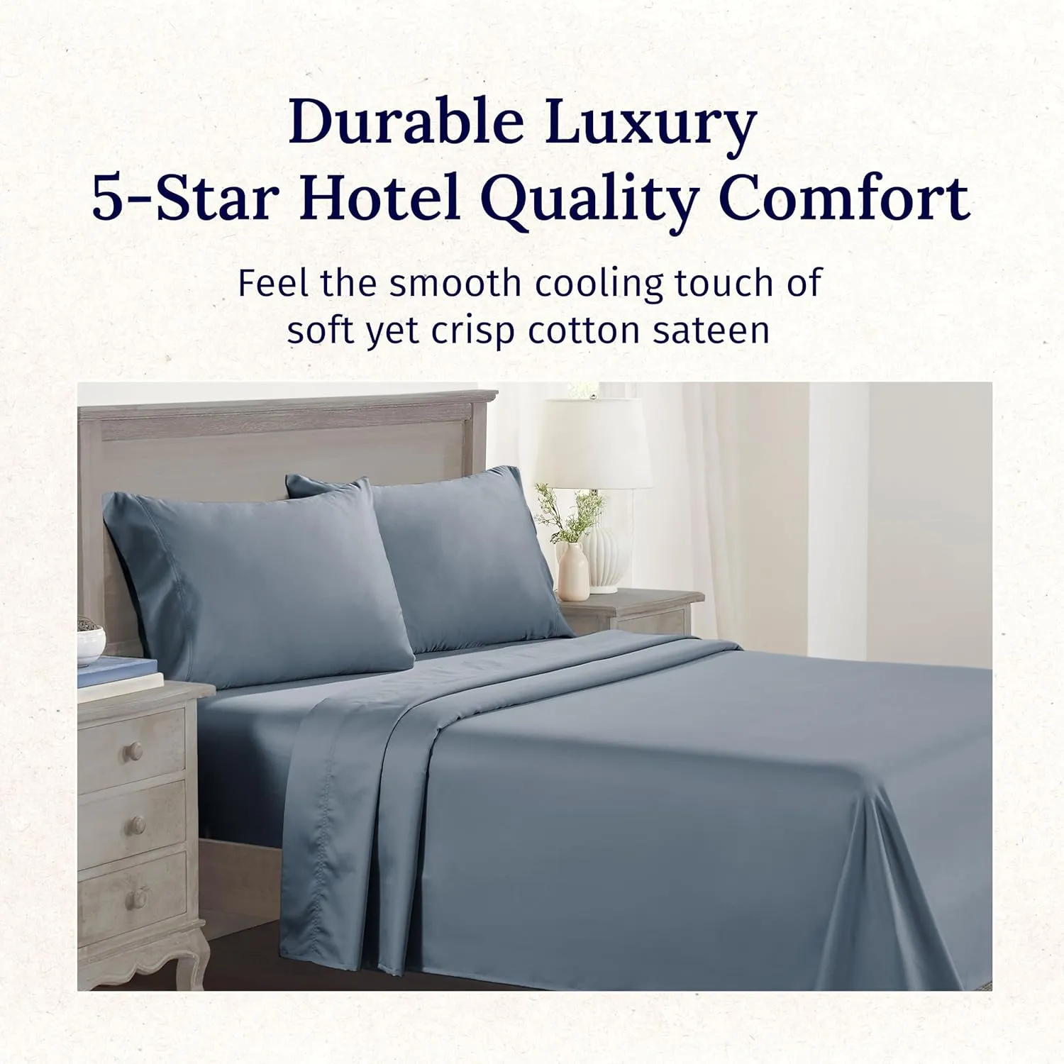 CALIFORNIA DESIGN DEN 5-Star Hotel 600 Thread Count 100% Cotton Sheets Set - Soft & Smooth Queen Bedding Set with Deep Pockets, Quality Beats Egyptian Cotton Claims (Pastel Blue)