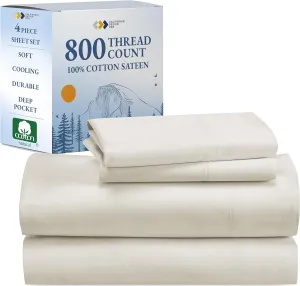 California Design Den Luxury Queen Sheets Set - Buttery Soft 800 Thread Count Sateen, 100% Cotton Bed Sheets Set with Deep Pockets, Beats Fake Egyptian Claims, Durable Bedding (Creamy Ivory)