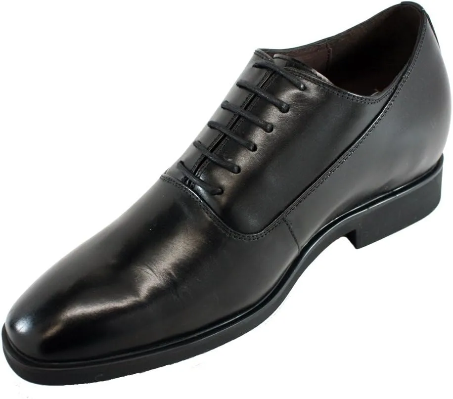CALTO Men's Invisible Height Increasing Elevator Shoes - Black Premium Leather Lace-up Formal Dress Oxfords - 3 Inches Taller - G8082 - Size 11 D(M) US