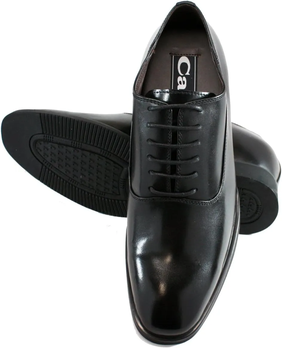 CALTO Men's Invisible Height Increasing Elevator Shoes - Black Premium Leather Lace-up Formal Dress Oxfords - 3 Inches Taller - G8082 - Size 11 D(M) US