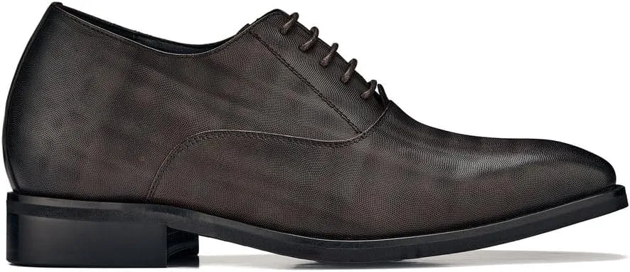 CALTO Men's Invisible Height Increasing Elevator Shoes - Coffee Brown Micro-Perforated Leather Lace-up Formal Dress Oxfords - 3 Inches Taller - Y3521 - Size 10 D(M) US