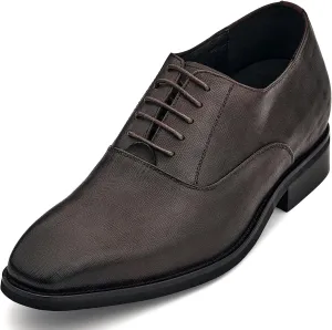 CALTO Men's Invisible Height Increasing Elevator Shoes - Coffee Brown Micro-Perforated Leather Lace-up Formal Dress Oxfords - 3 Inches Taller - Y3521 - Size 10 D(M) US