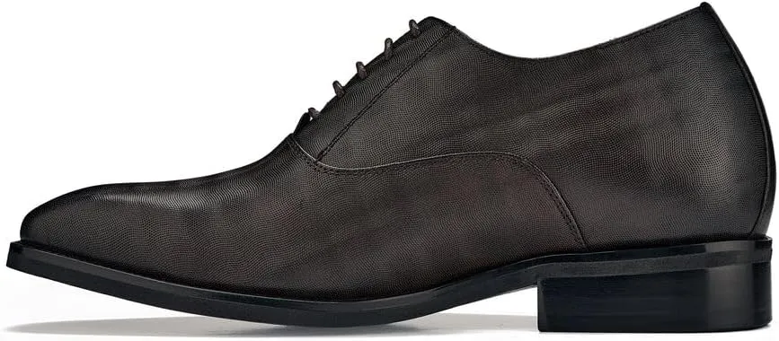 CALTO Men's Invisible Height Increasing Elevator Shoes - Coffee Brown Micro-Perforated Leather Lace-up Formal Dress Oxfords - 3 Inches Taller - Y3521 - Size 10 D(M) US