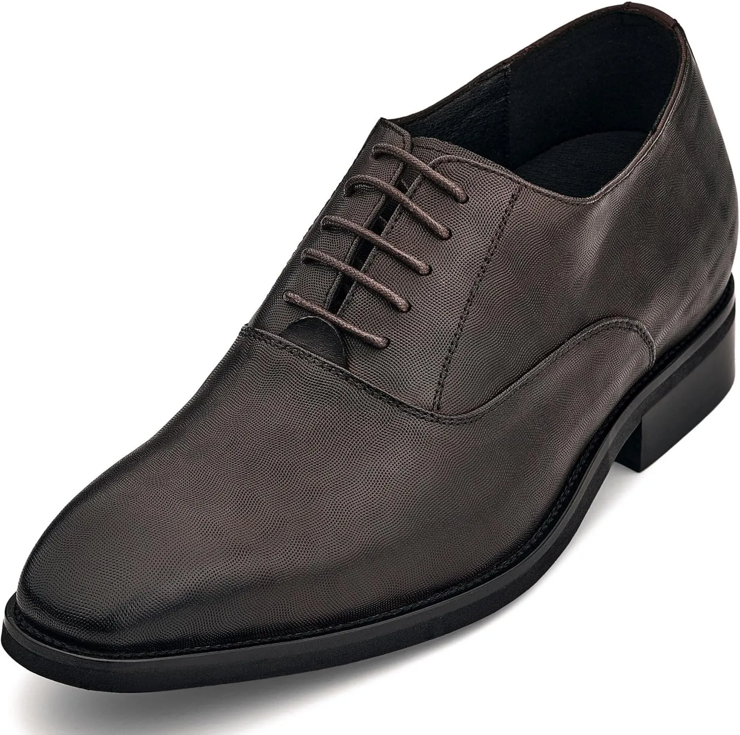 CALTO Men's Invisible Height Increasing Elevator Shoes - Coffee Brown Micro-Perforated Leather Lace-up Formal Dress Oxfords - 3 Inches Taller - Y3521 - Size 10 D(M) US