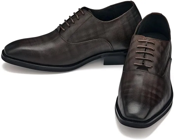 CALTO Men's Invisible Height Increasing Elevator Shoes - Coffee Brown Micro-Perforated Leather Lace-up Formal Dress Oxfords - 3 Inches Taller - Y3521 - Size 7 D(M) US