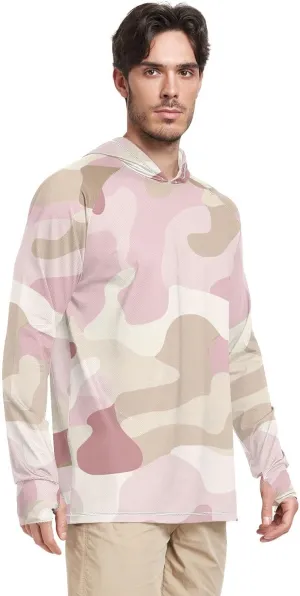 Camouflage Khaki Sun Protection Hoodies Long Sleeve Mens Sun Shirt UPF 50  Fishing Shirtss for Men Rash Guard with Hood
