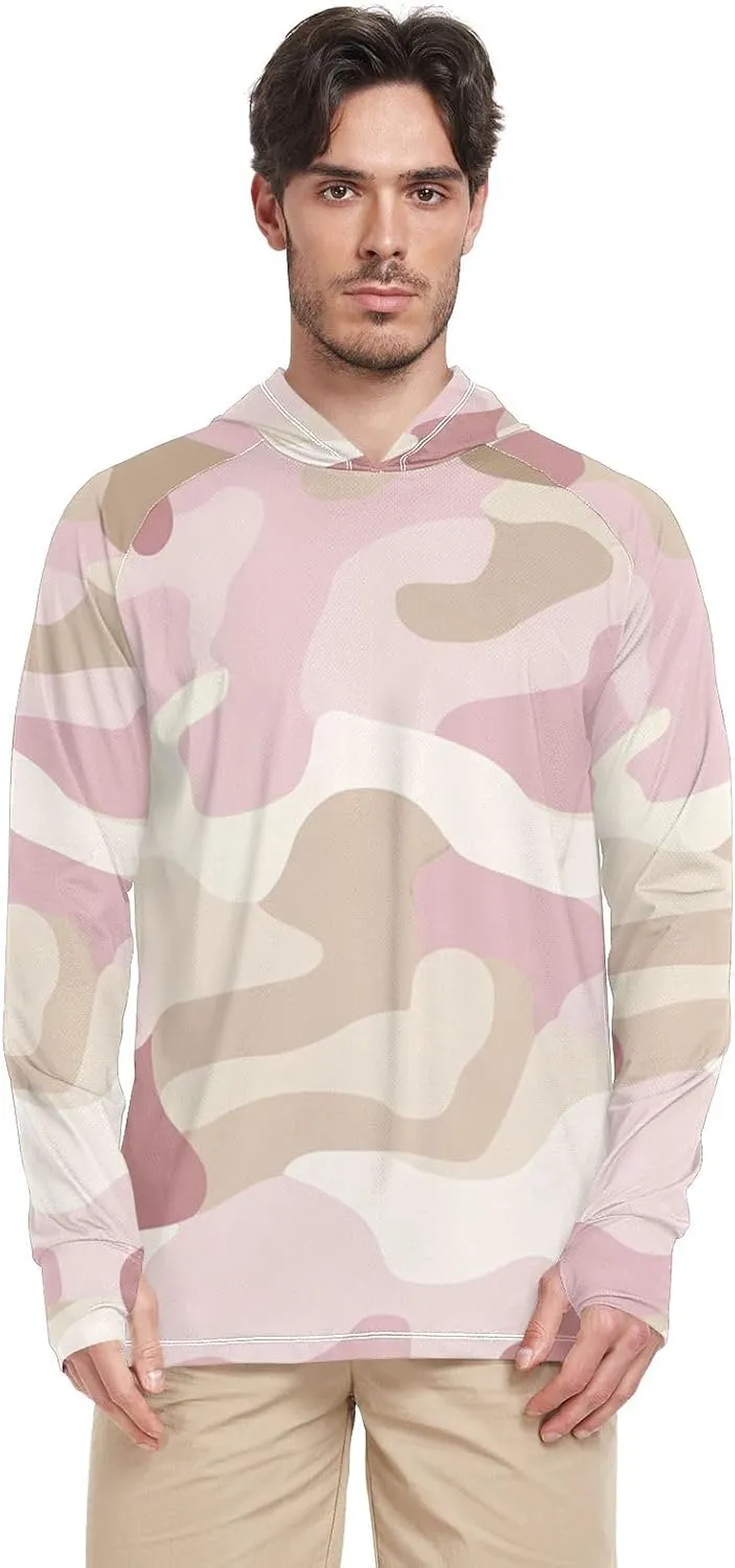 Camouflage Khaki Sun Protection Hoodies Long Sleeve Mens Sun Shirt UPF 50  Fishing Shirtss for Men Rash Guard with Hood