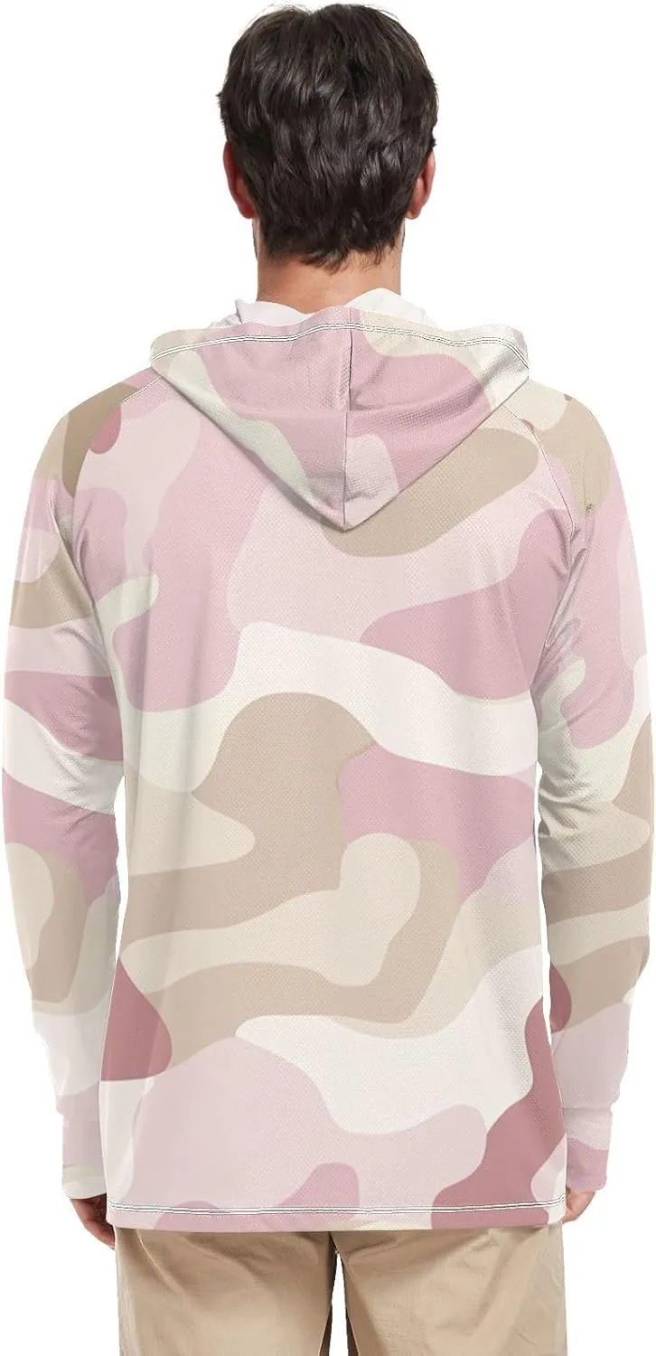 Camouflage Khaki Sun Protection Hoodies Long Sleeve Mens Sun Shirt UPF 50  Fishing Shirtss for Men Rash Guard with Hood