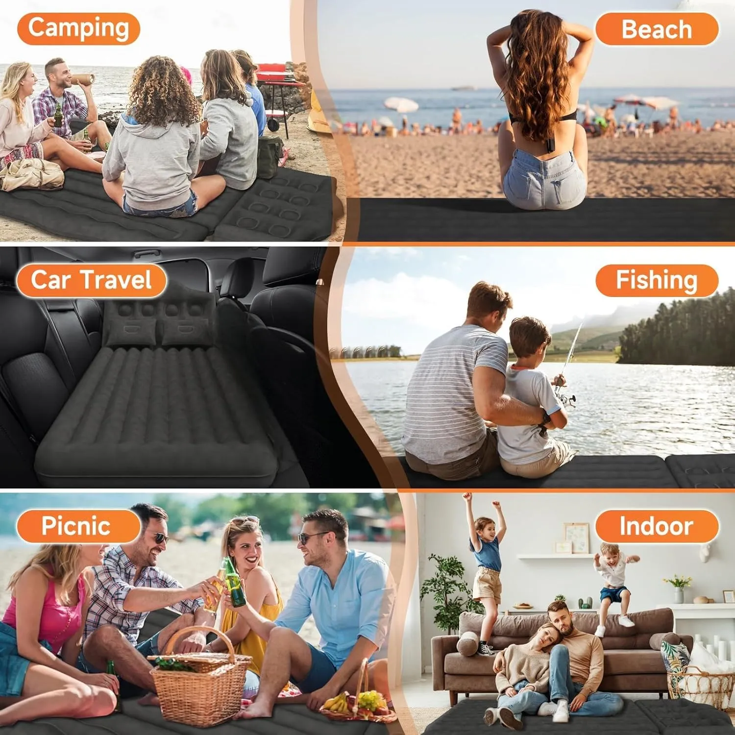 Car Air Mattress for Cadillac GT4 2023 2024,Flocking& PVC Thickened Double-Sided Portable Foldable Sleeping Pad Back Seat Trunk Inflatable Electric Pump Pillows,B