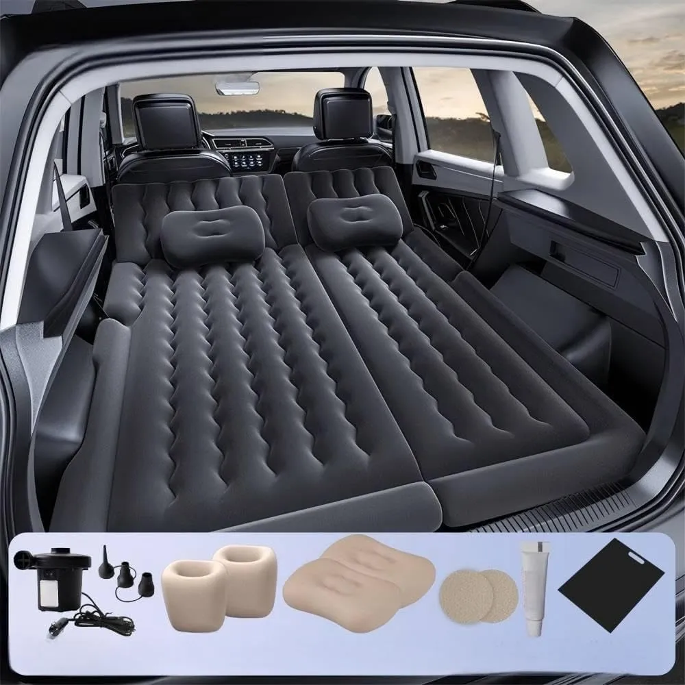 Car Air Mattress for Cadillac GT4 2023 2024,Flocking& PVC Thickened Double-Sided Portable Foldable Sleeping Pad Back Seat Trunk Inflatable Electric Pump Pillows,B