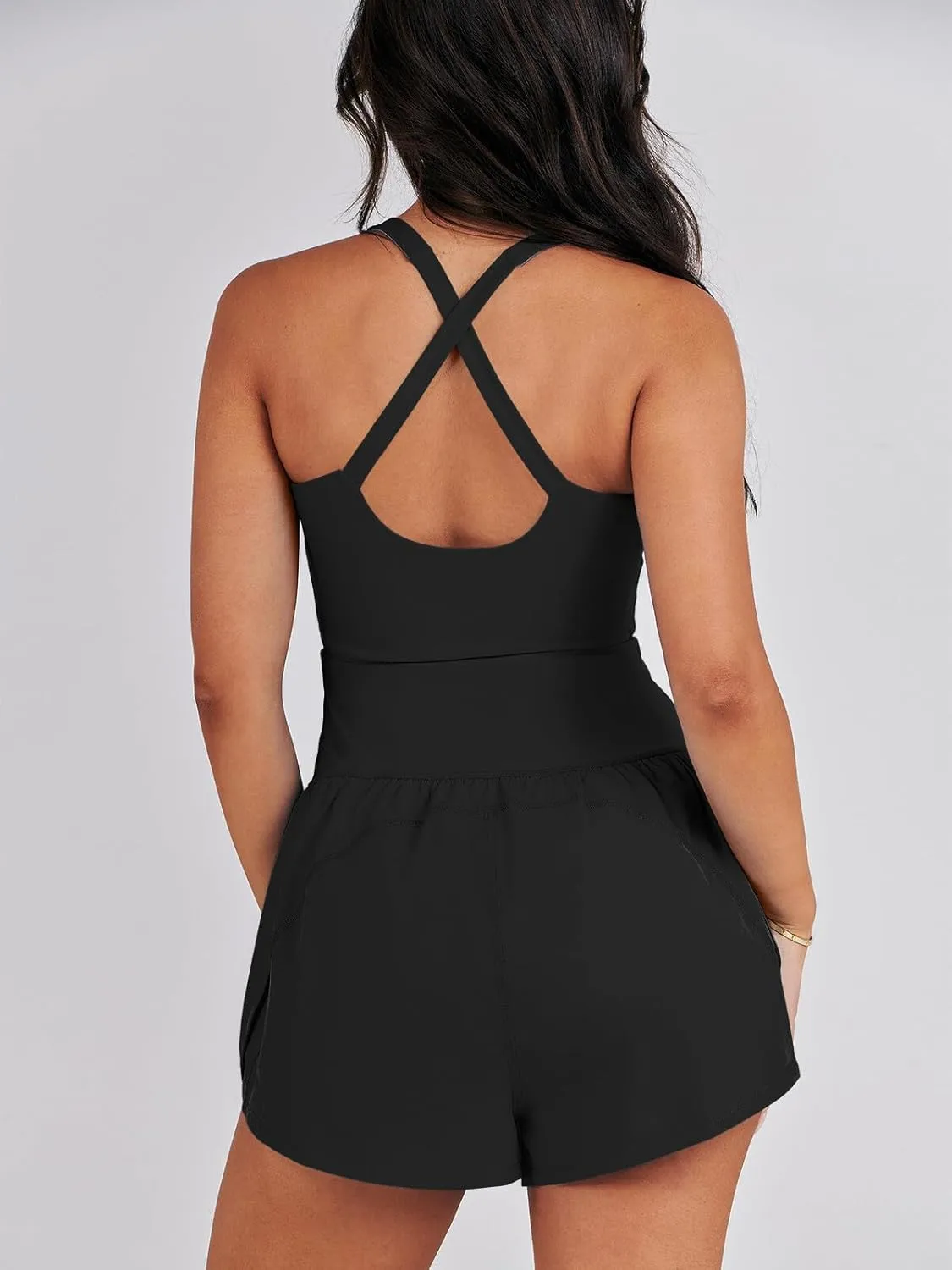Caracilia Women's Workout Athletic Romper Summer Sets Short Jumpsuits Onesie Running Outfits Exercise Gym 2025 Trendy Clothes