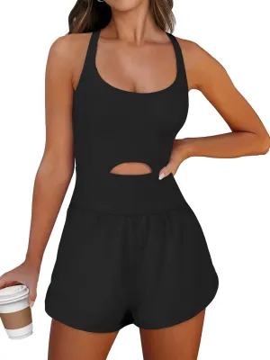 Caracilia Women's Workout Athletic Romper Summer Sets Short Jumpsuits Onesie Running Outfits Exercise Gym 2025 Trendy Clothes