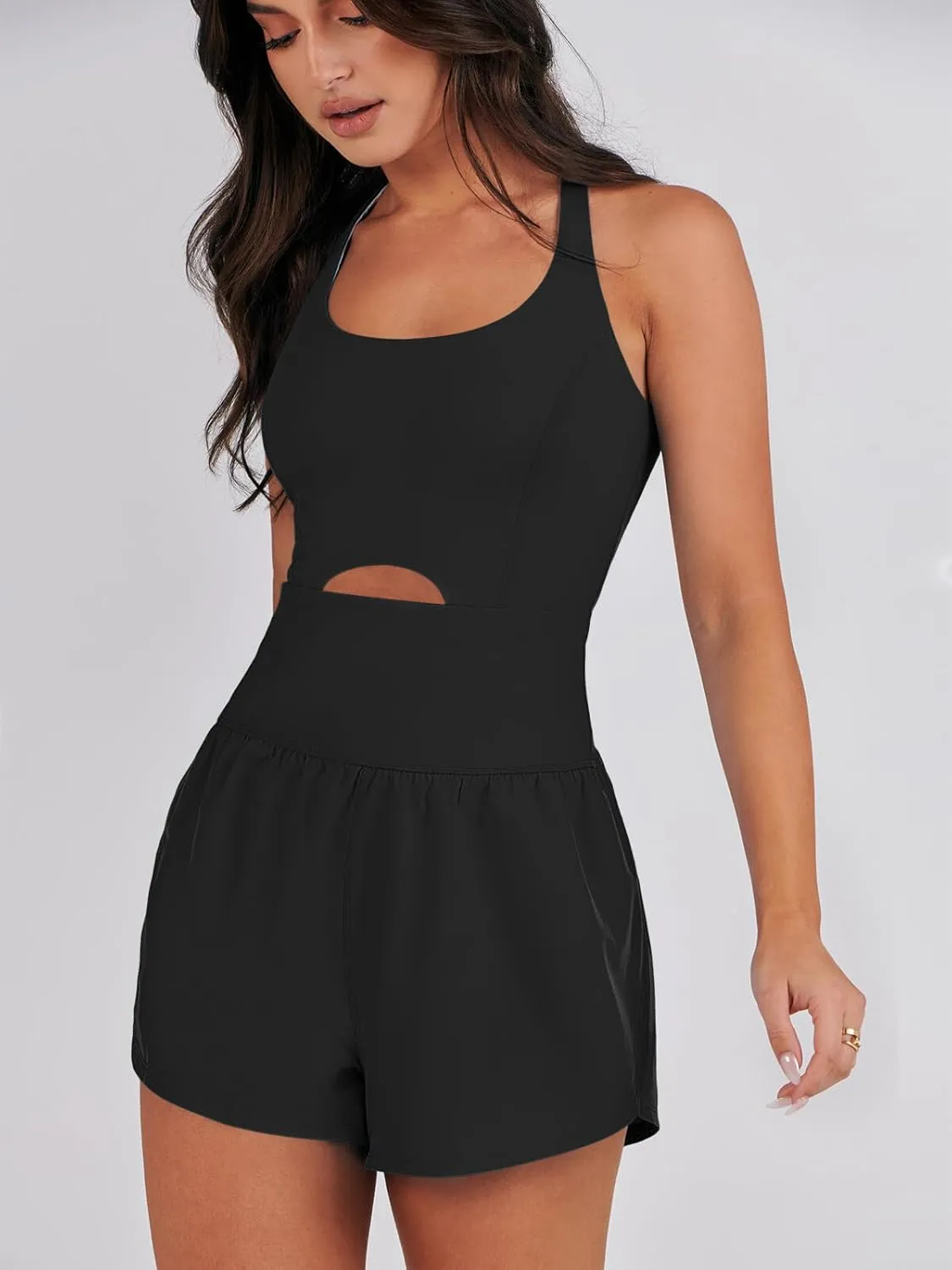 Caracilia Women's Workout Athletic Romper Summer Sets Short Jumpsuits Onesie Running Outfits Exercise Gym 2025 Trendy Clothes