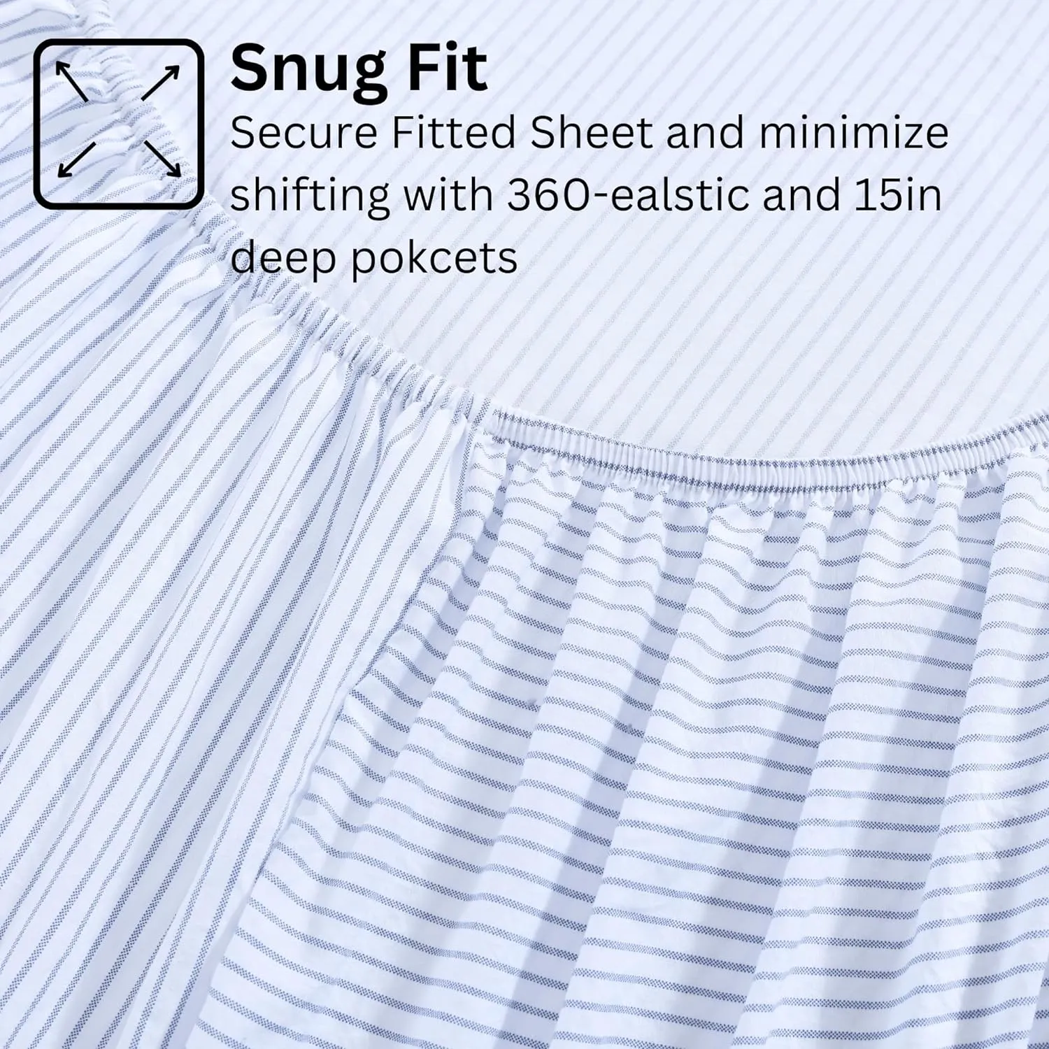 Casa Platino Soft & Breathable Bed Sheets, Pre-Washed Fade Resistant Microfiber Full Size Sheets Set with Deep Pockets - Ticking Stripe Blue